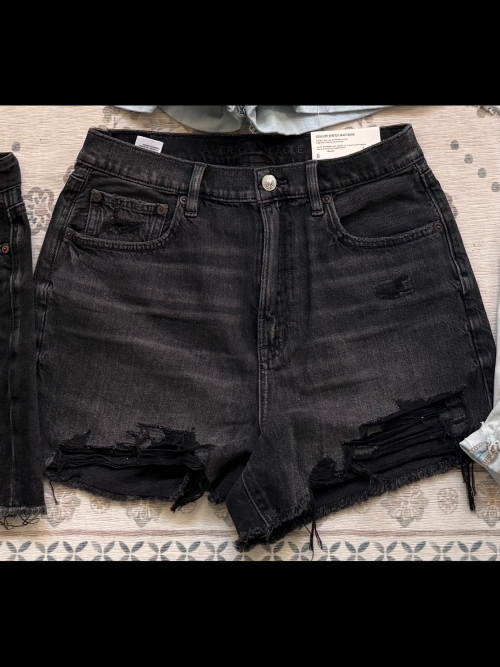 Black Distressed High-Waist Denim Shorts